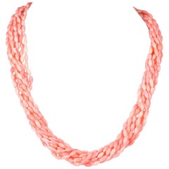 Decadent Jewels Nine Strand Apricot Coral Sterling Silver Necklace