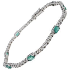 1.51 ct  Diamond, 1, 54 ct  Emeralds White Gold Tennis Bracelet