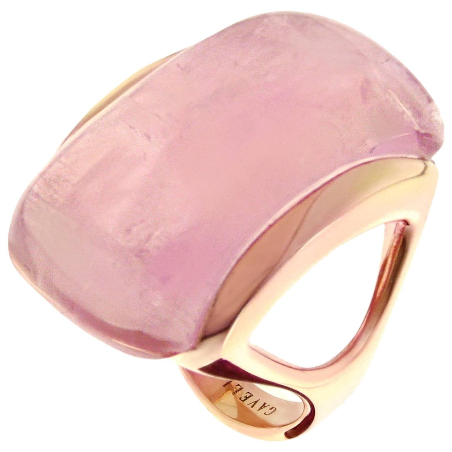 Gavello Rose Gold Candy Pink Quartz Contemporary Cocktail Ring For Sale