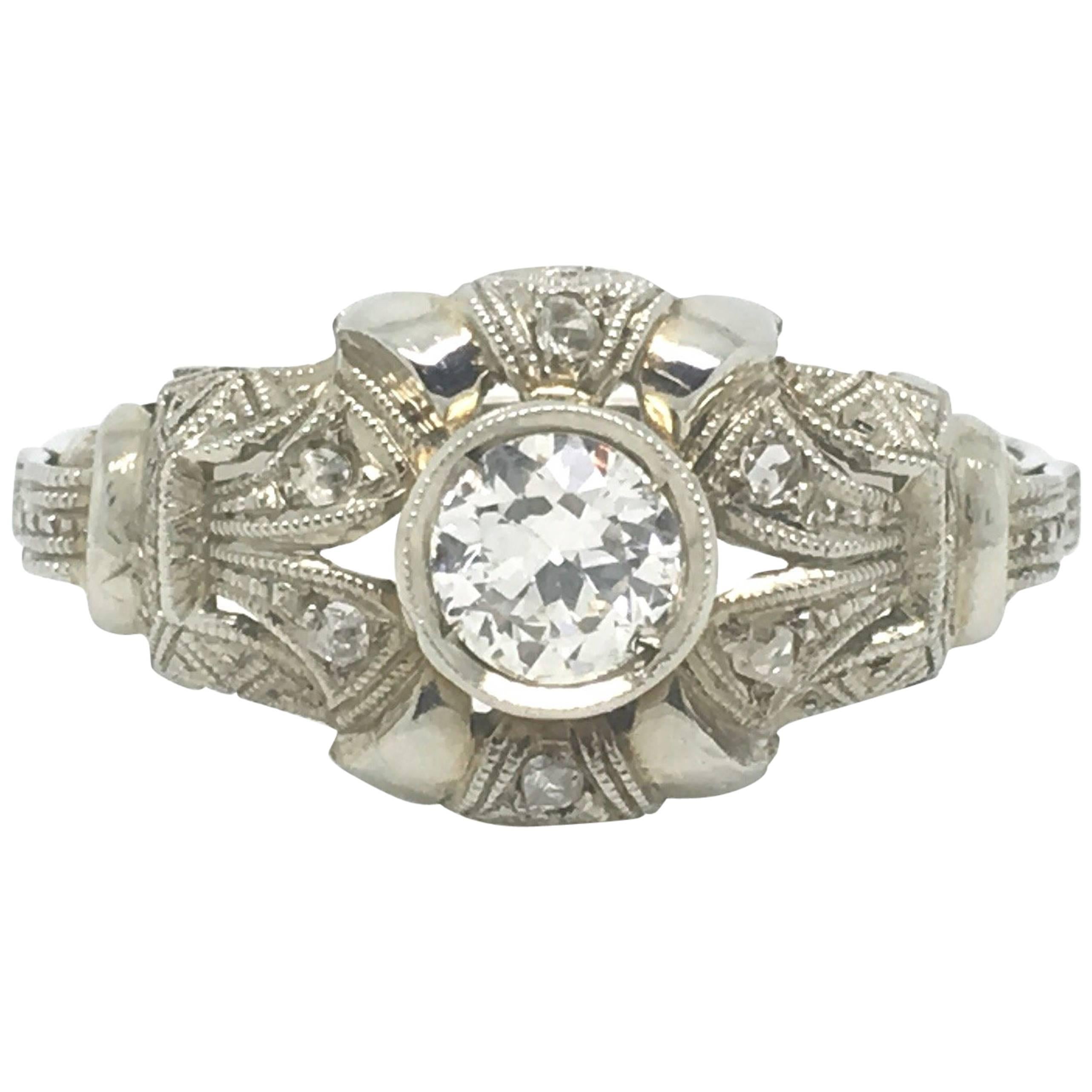Vintage Old Cut Diamond Ring in 18 Carat White Gold For Sale