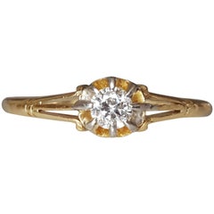 Antique Edwardian Diamond Solitaire Engagement Gold Ring