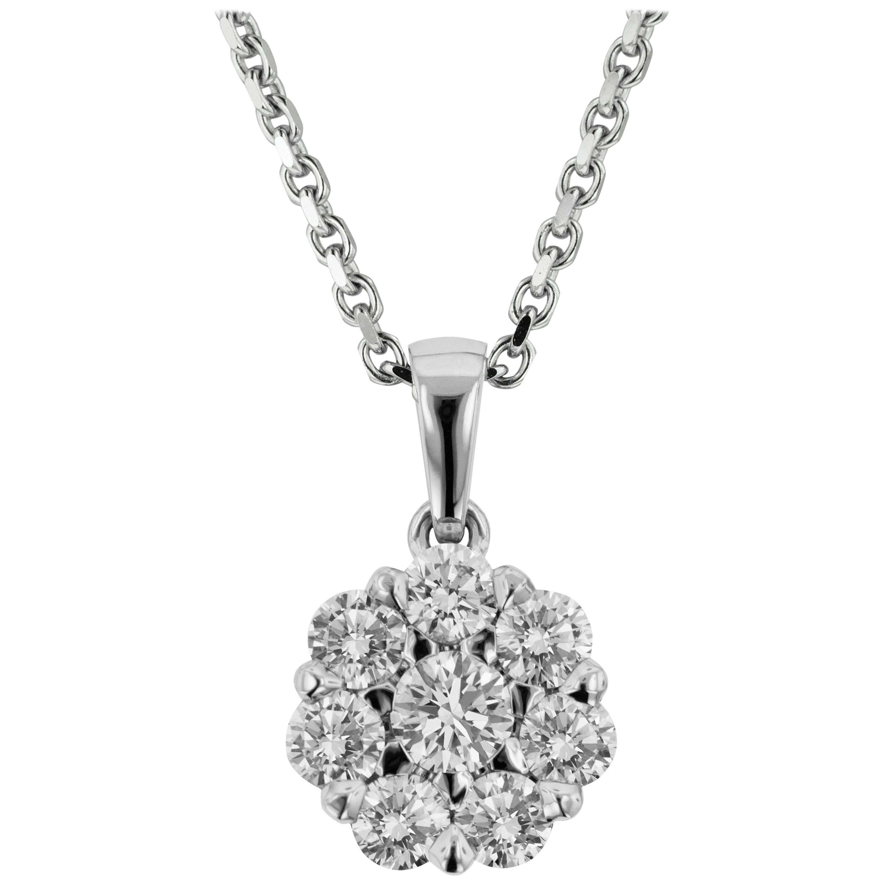 White Gold 1.27 Carat Diamond Flower Pendant Necklace For Sale