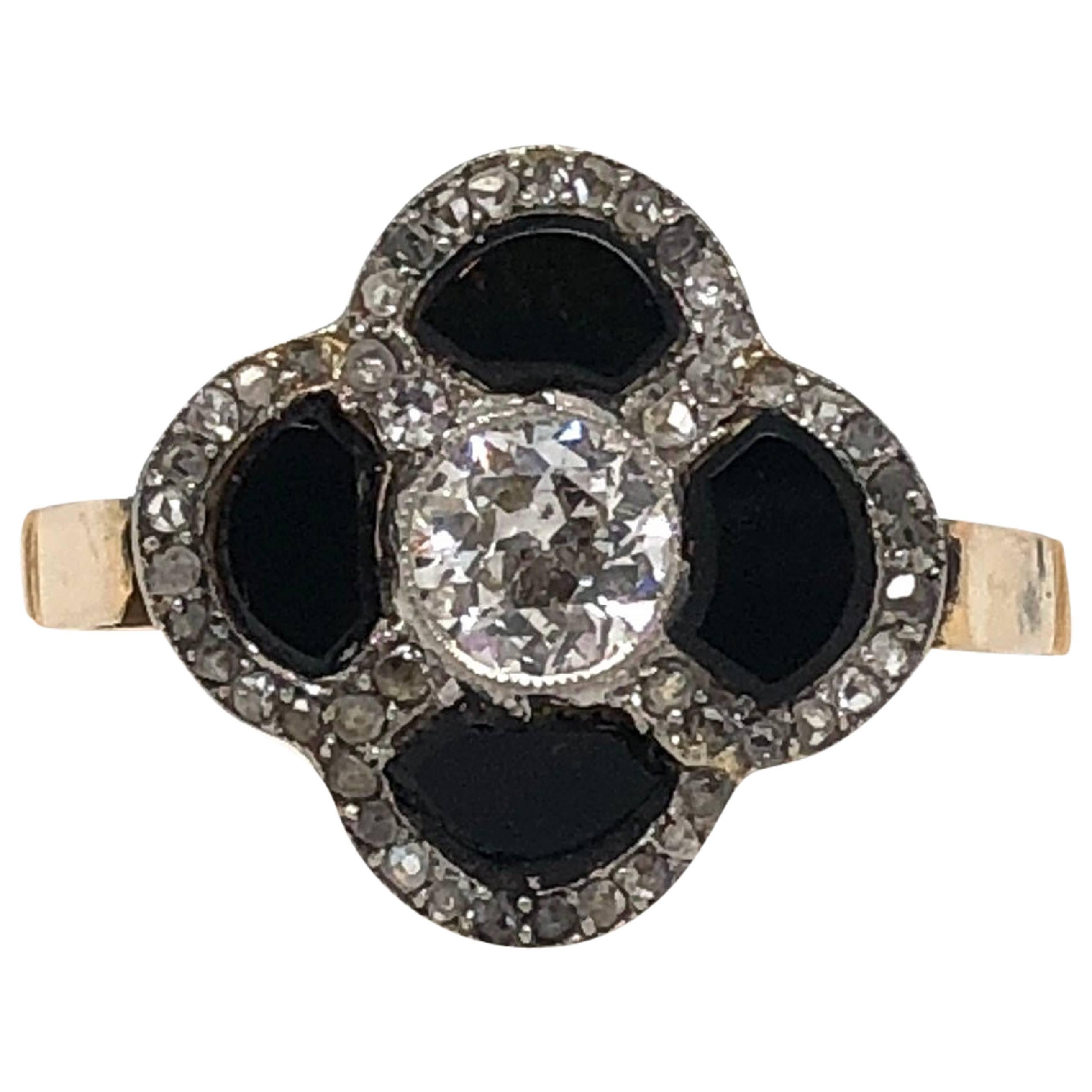 Art Deco Onyx and Diamond Ring For Sale