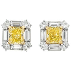 Fancy Intense Yellow Diamond Earrings, 4.18 Carat