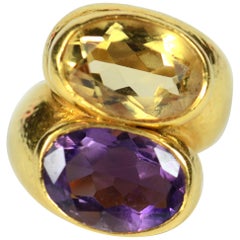 Zolotas Amethyst Citrine Gold Crossover Ring, circa 1980