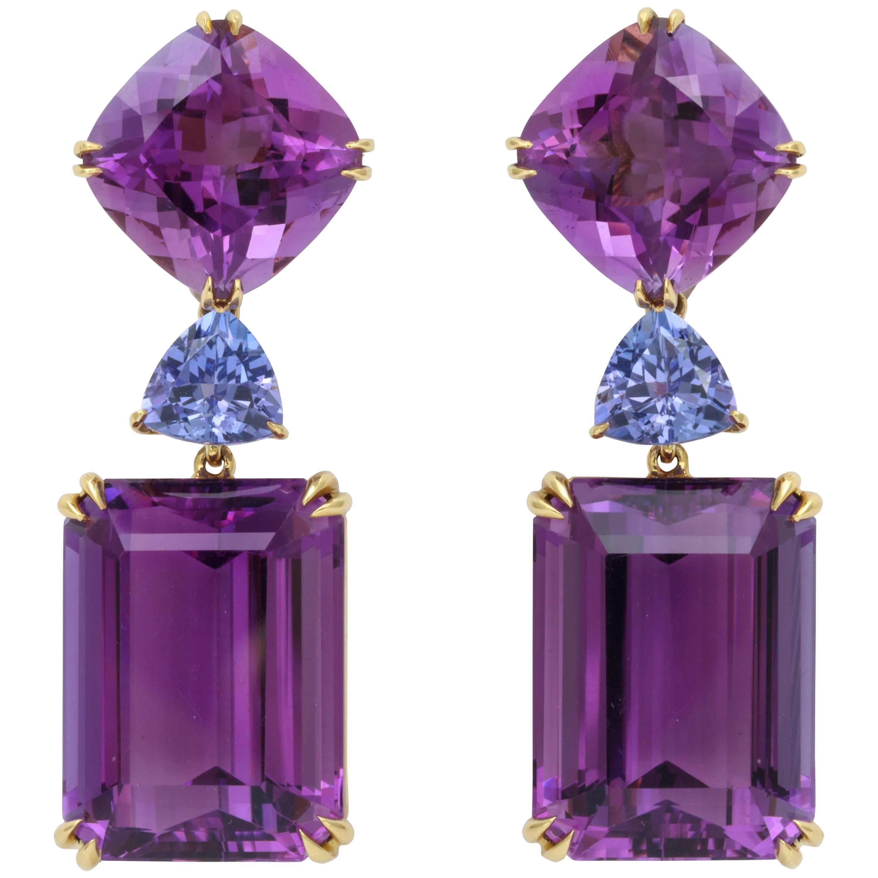 Donna Vock Amethyst and Tanzanite Clip-on Earrings