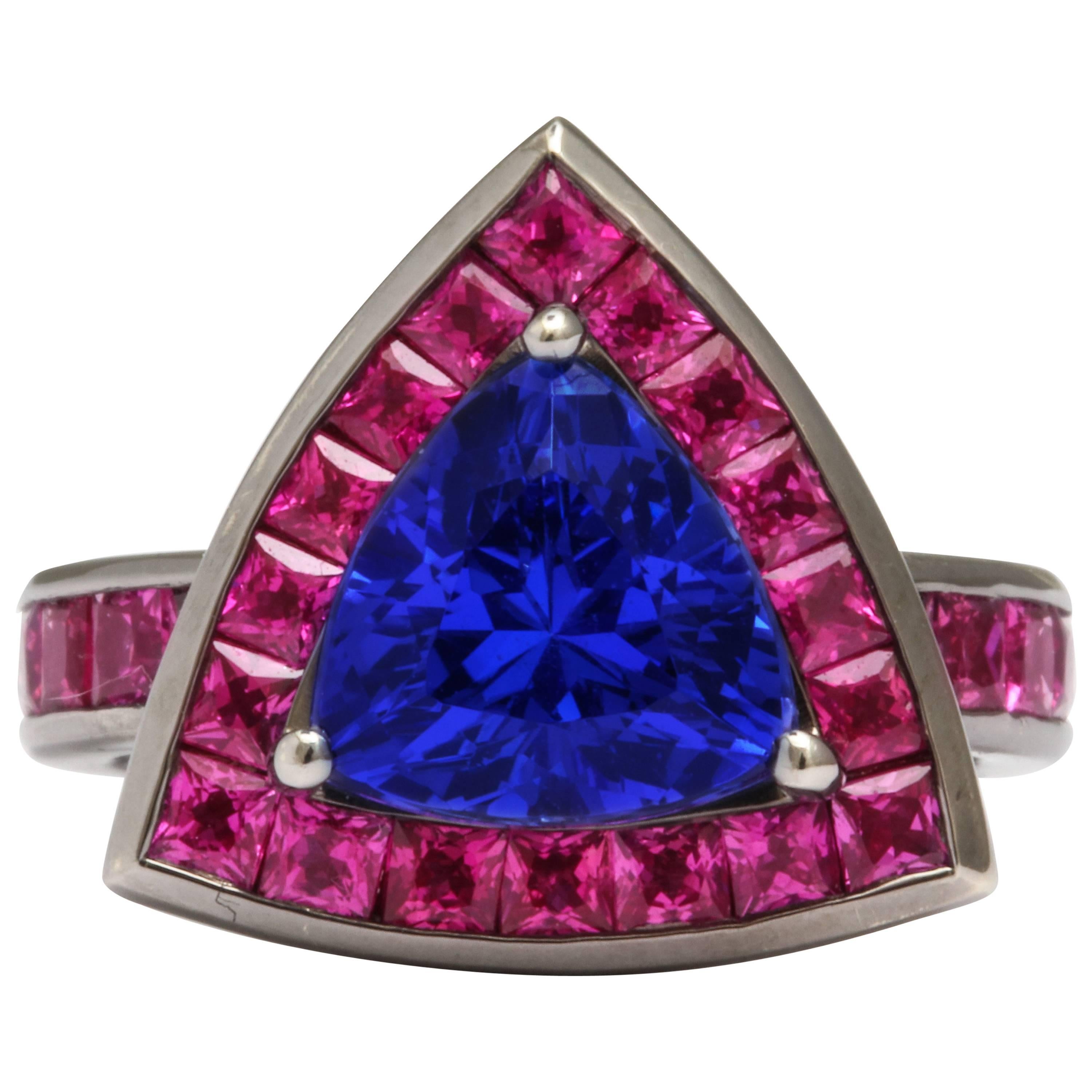 Donna Vock Tanzanite and Pink Sapphire White Gold Cocktail Ring For Sale