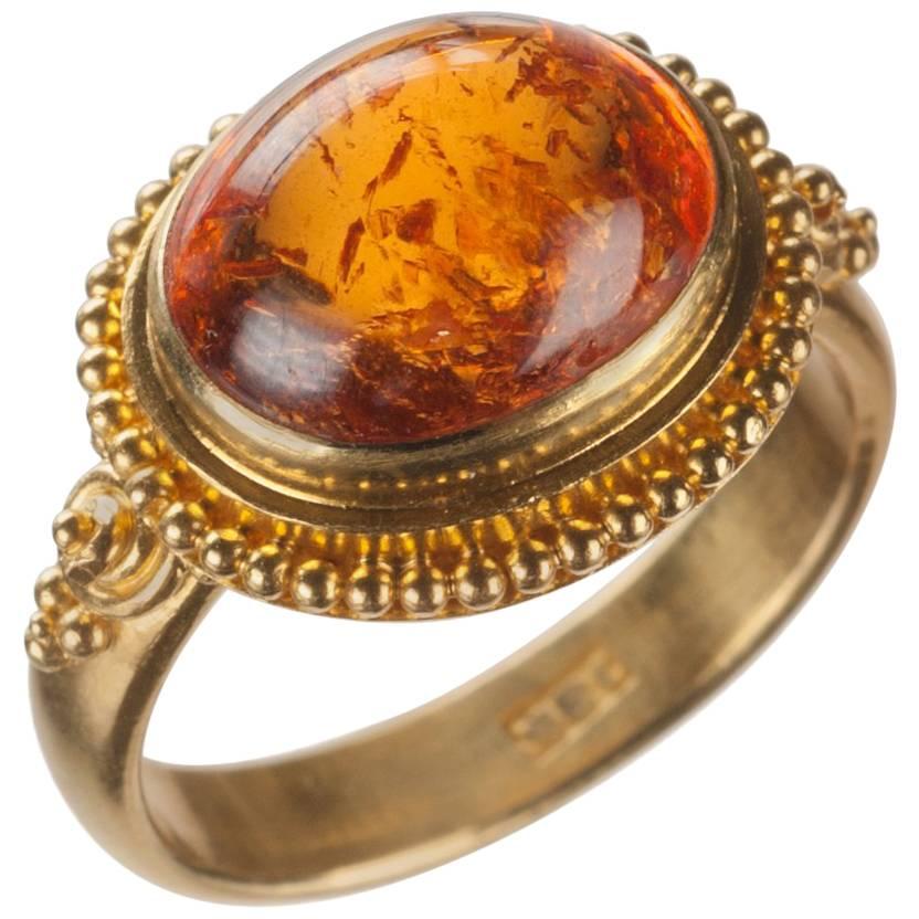 Orange Spessartite Garnet Ring in 22 Karat Yellow Gold For Sale