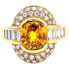 Vintage Yellow Sapphire and Diamond Gold Ring