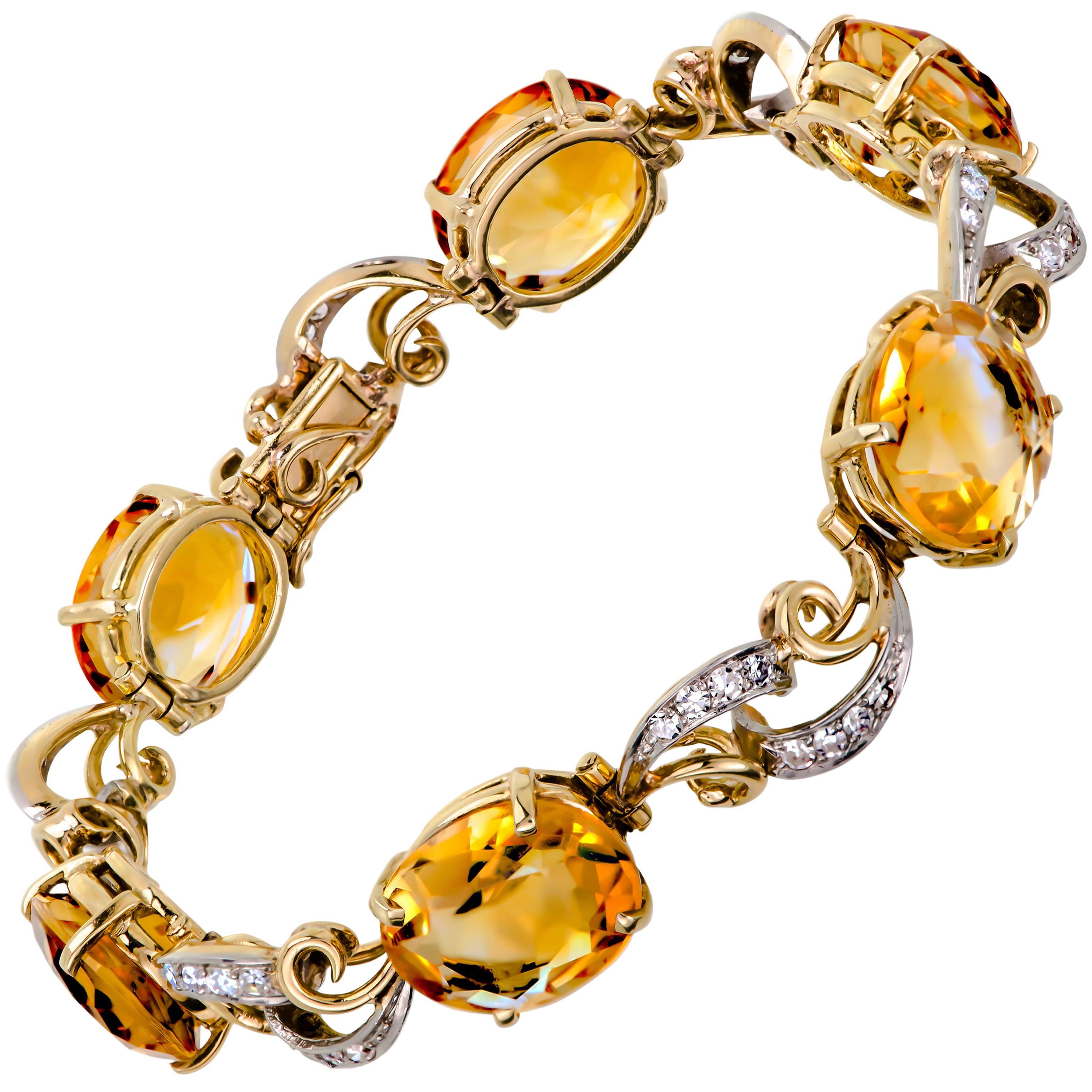 Beautiful Vintage Citrine and Diamond Flexible Bracelet