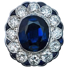 Midcentury Sapphire Diamond Cluster Engagement Ring