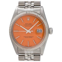 Rolex Stainless Steel Datejust Orange Sherbet Automatic Wristwatch