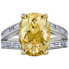 8.55 Carat Cushion No Heat Natural Yellow Sapphire Ring AGL Certified 6