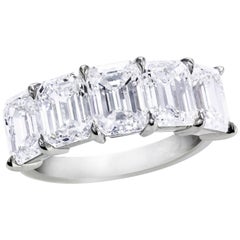 All GIA Certified Emerald Cut Diamond Five-Stone Wedding Band