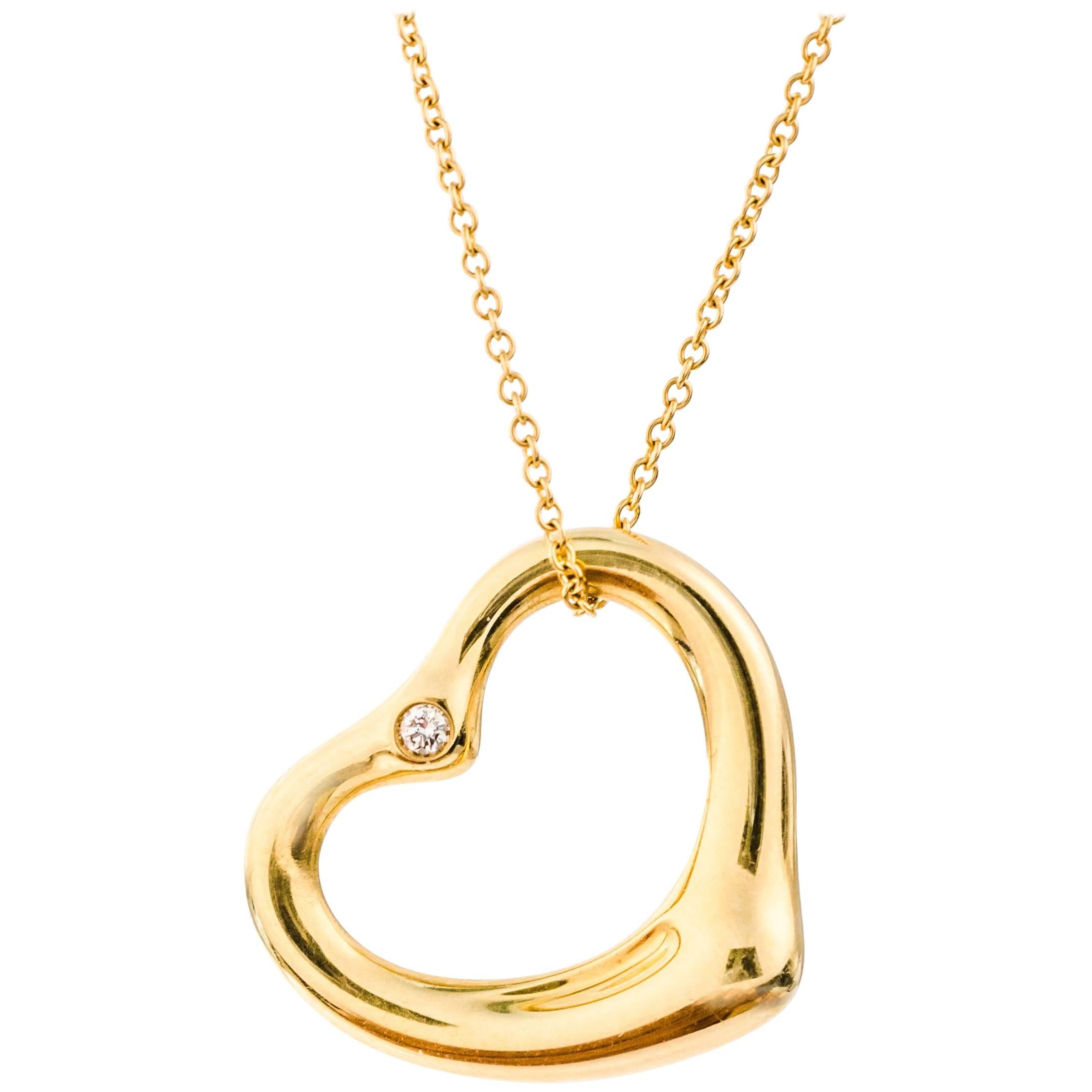 Tiffany & Co. Elsa Peretti Open Heart Diamond and 18K Gold Necklace