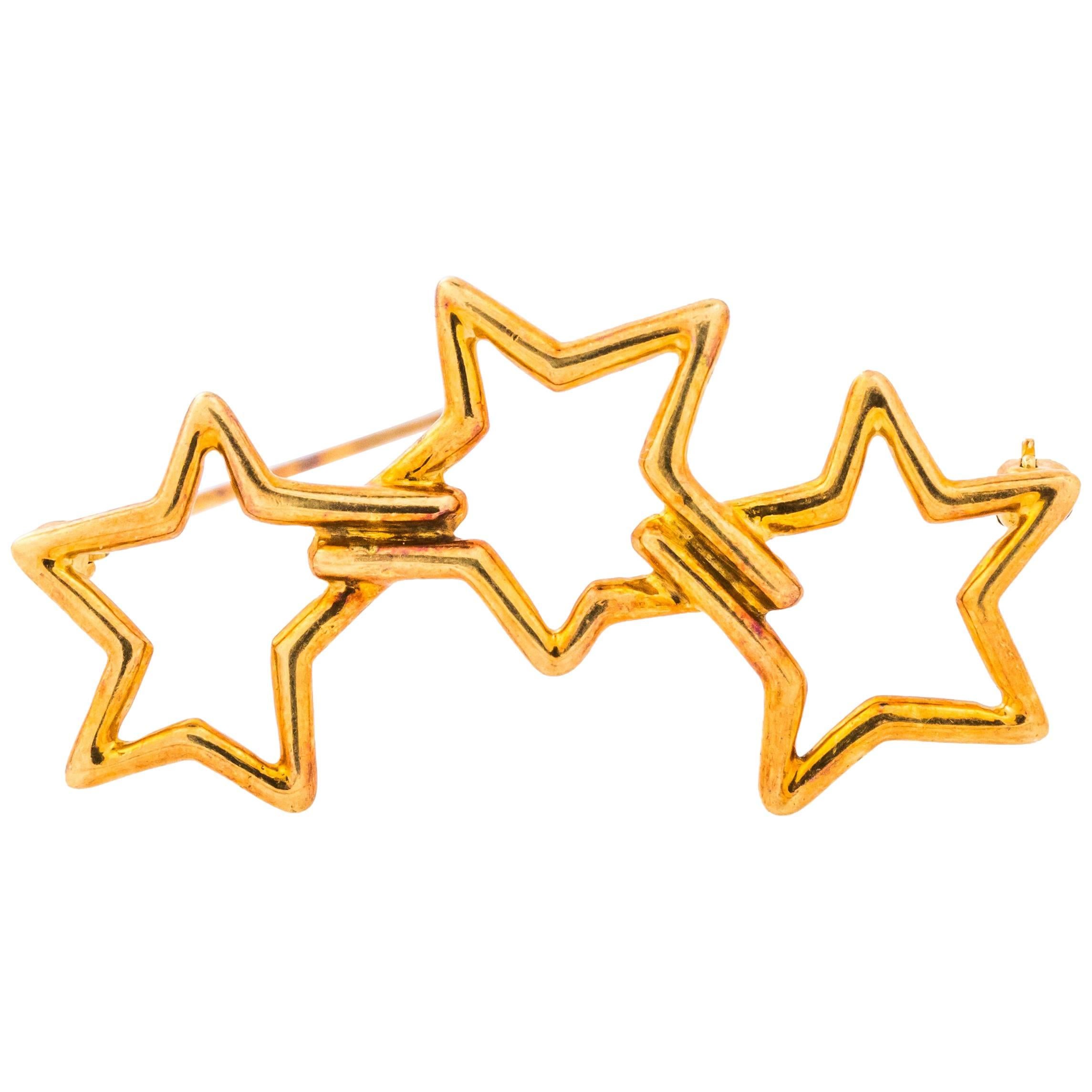 Tiffany & Co. 18K Gold Three Star Brooch Pin