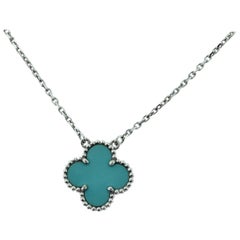 Van Cleef & Arpels Vintage Alhambra Turquoise Single Motif Necklace, White Gold