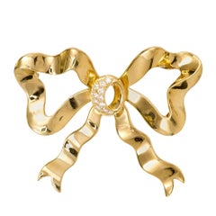 Cellino White Diamond Bow Yellow Gold Brooch