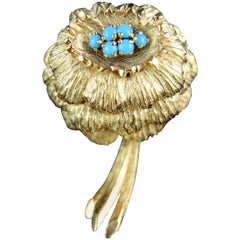 French Flower Gold Brooch by Michèle Morgan, French Actress, circa 1970