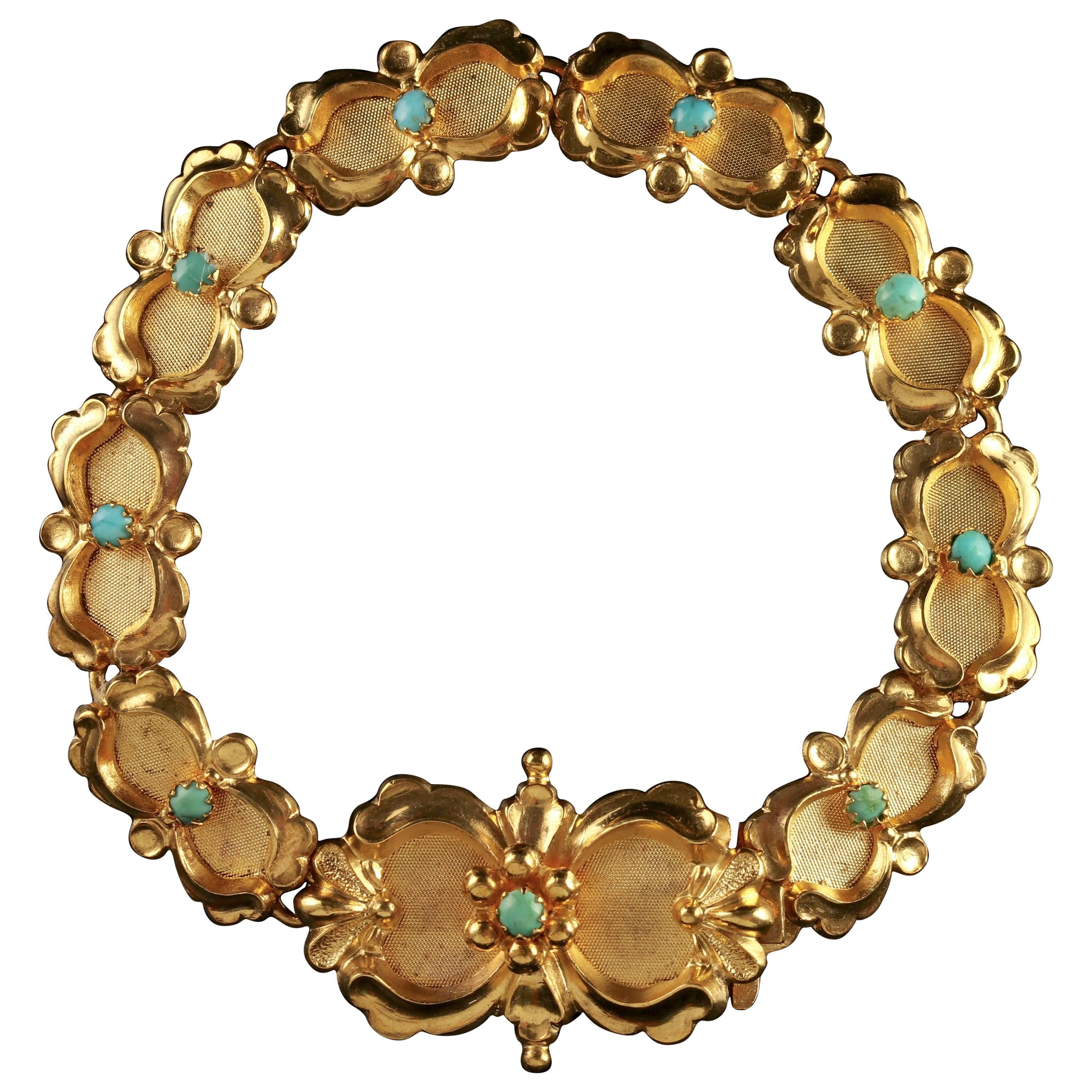Victorian Turquoise Bracelet Gold Silver, circa 1880 For Sale