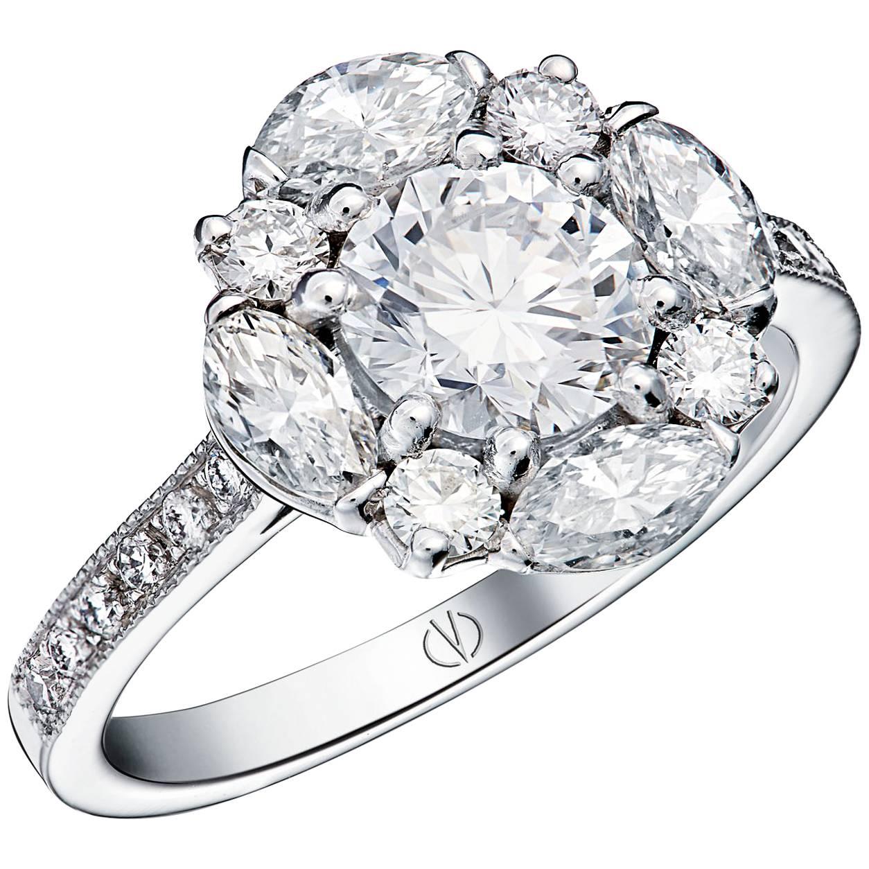 Nava 1, 01 ct DSI1 and 4 Marquise diamond  Ring Designed by Valerie Danenberg For Sale