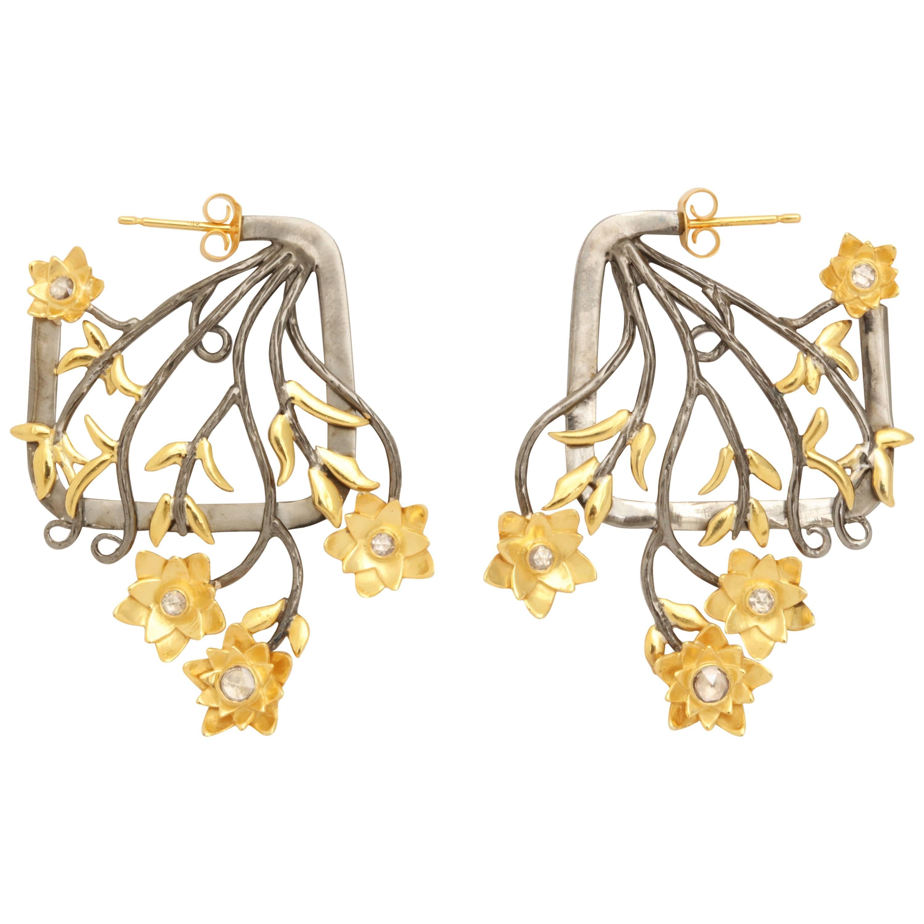 Gold Silver Tulip Boquet Earrings For Sale