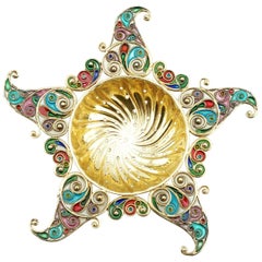 Rare Norwegian Star-Shaped Plique-à-Jour Enamel Tea Strainer