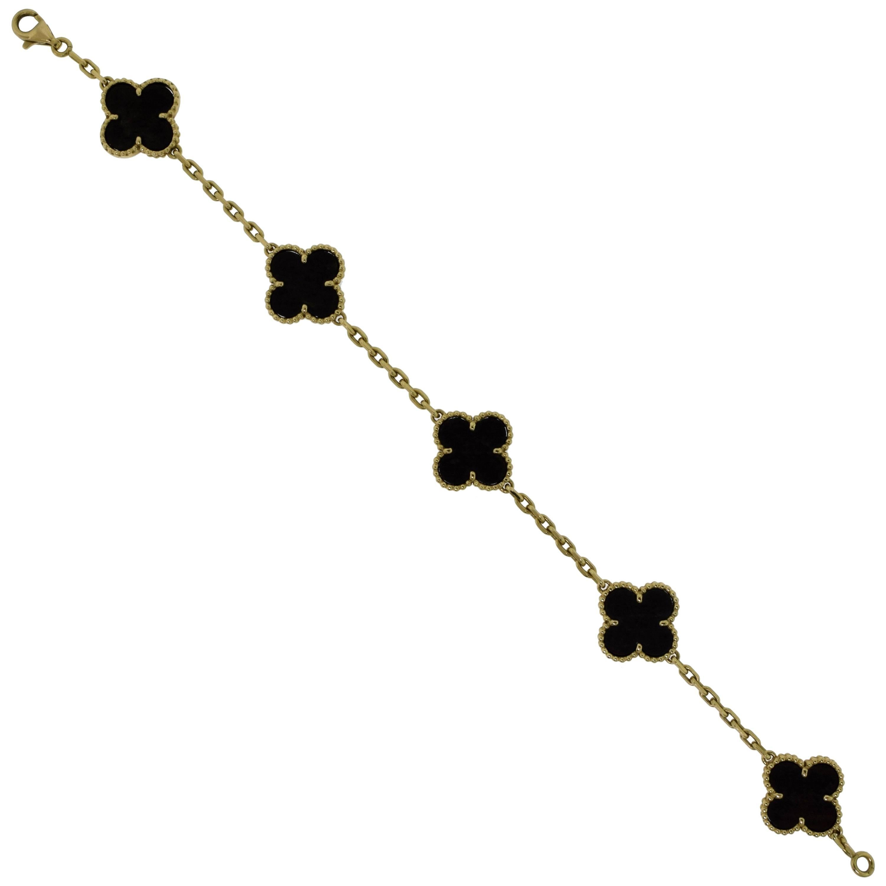 Van Cleef & Arpels Vintage Alhambra Bois d'Amourette Yellow Gold Bracelet For Sale