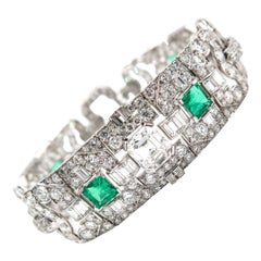 Art Deco Style Emerald Diamond Platinum Bracelet
