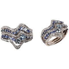 Greg Holland Platinum Sapphire Aquamarine and Diamond Cocktail Ring