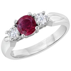 1.10 Carat Burmese Ruby and Diamond Three-Stone Ring