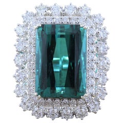 GIA Certified Gem Green Blue Tourmaline Diamond Gold Cocktail Ring