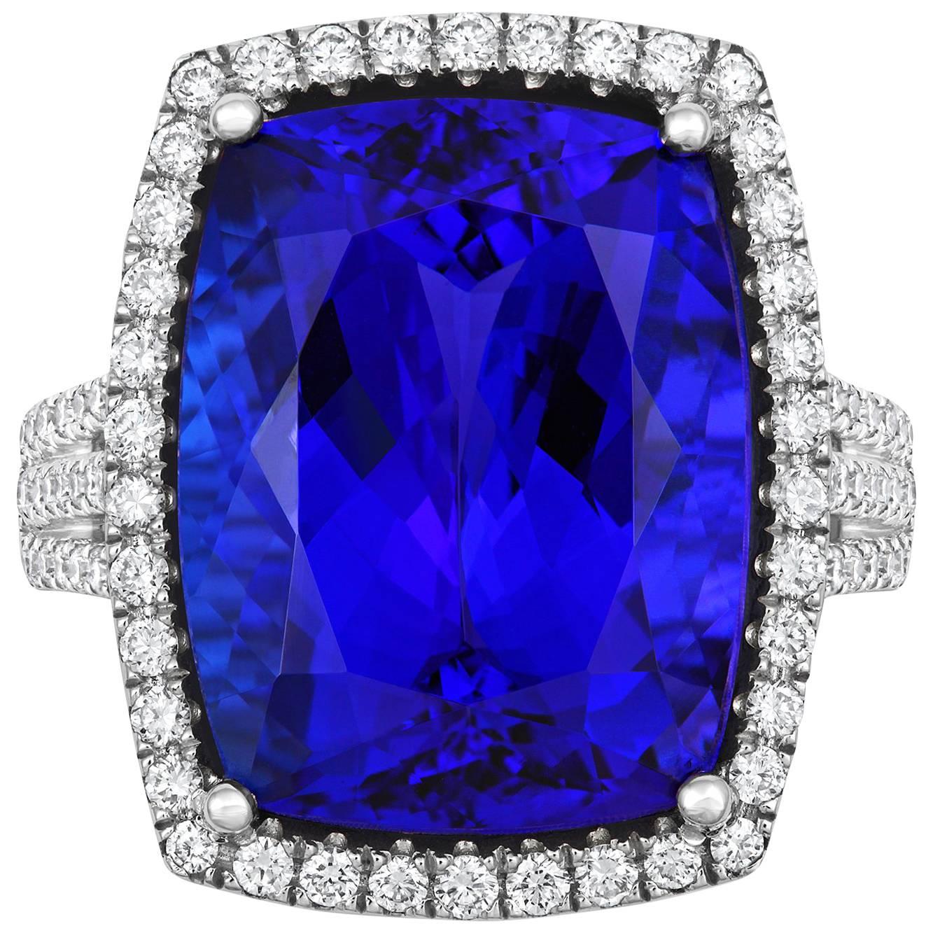Tivon 18ct White Gold Large Gala Fine AAAA+ Tanzanite and Diamond Cocktail Ring For Sale