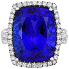 Tivon 18ct White Gold Large Gala Fine AAAA+ Tanzanite and Diamond Cocktail Ring