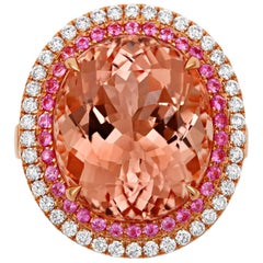 Tivon Rose Gold Morganite Fine white Diamond and Pink Sapphires Cocktail Ring