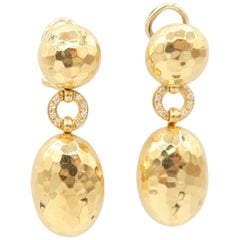 Gold Hammered Diamond Earrings