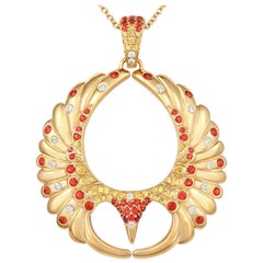 Tivon 18ct Yellow Gold large diamond ruby and sapphire set Phoenix Pendant