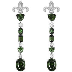Tivon 18ct White Gold Green Tourmaline and diamond long dangly Earrings