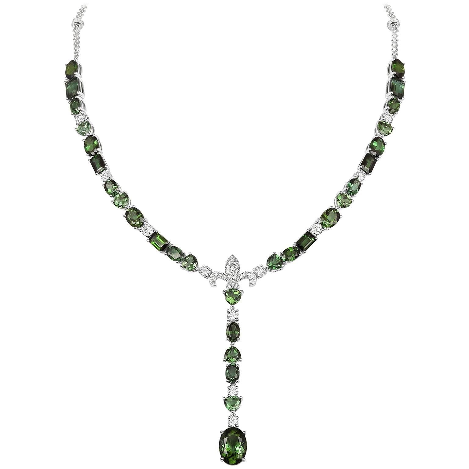 Tivon 18ct White Gold 'Rainforest' Green Tourmaline and diamond designer Collier For Sale