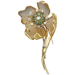 French Emerald Diamond Flower Brooch French Emerald Diamond Flower Brooch