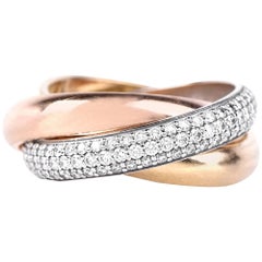 Cartier Diamond Tri-Color Gold Trinity Rolling Ring