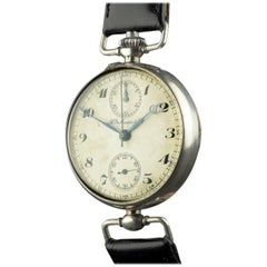 Henry Moser Sterling Silver Chronograph Jumping Minute Wristwatch, 1920s