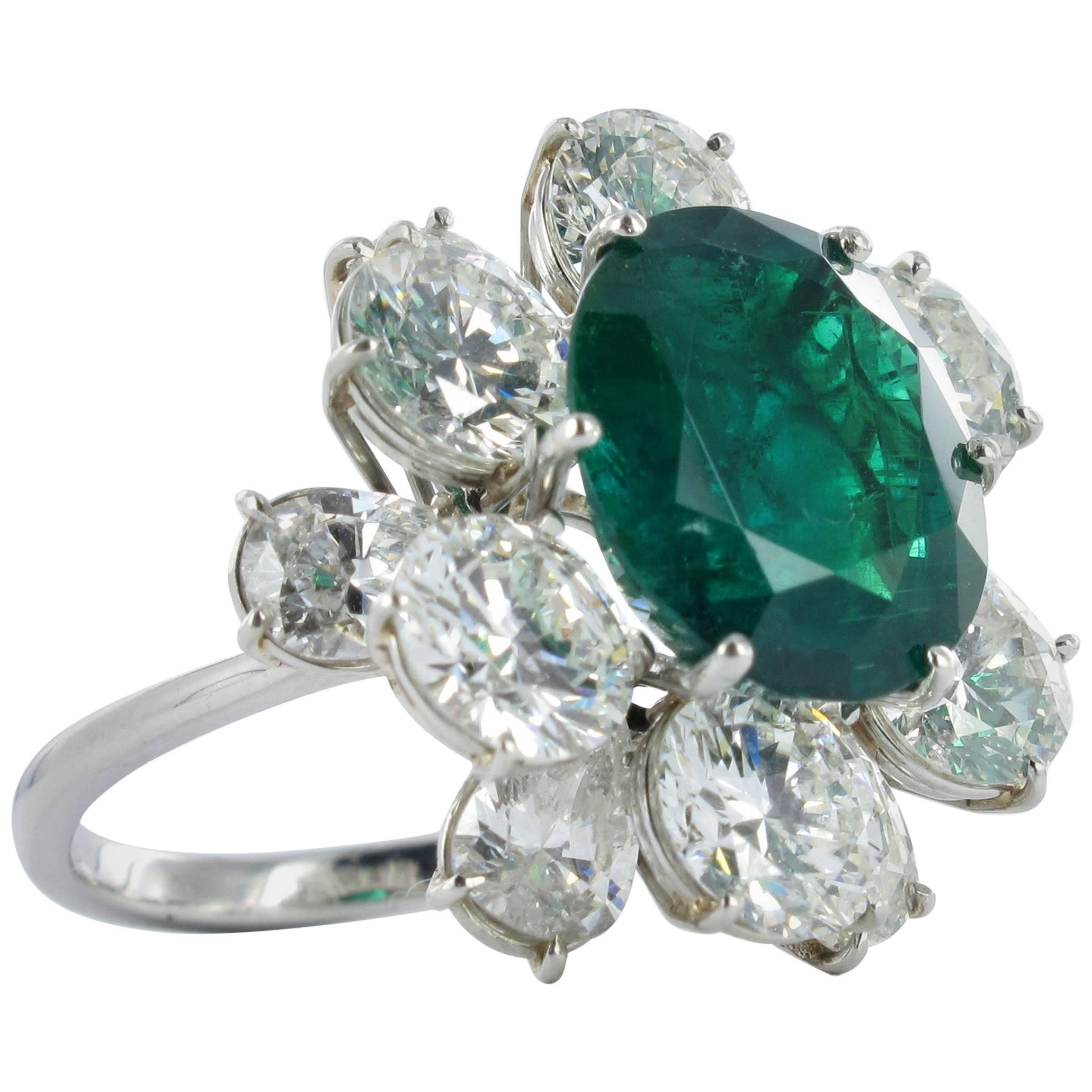 Certified Colombian Emerald Diamond Platinum Ring