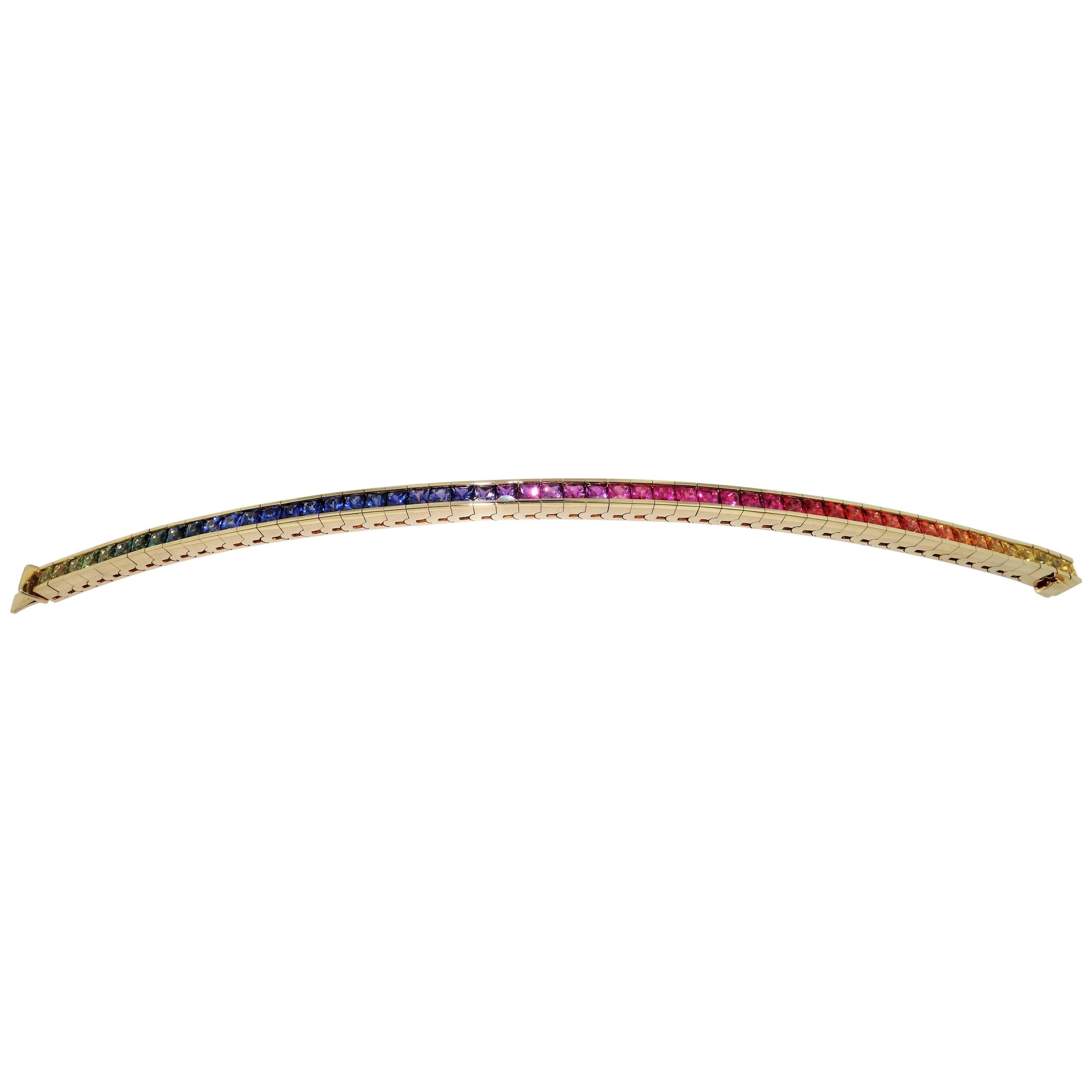 12.71 Carat Multi-Color Sapphire Statement Line Bracelet