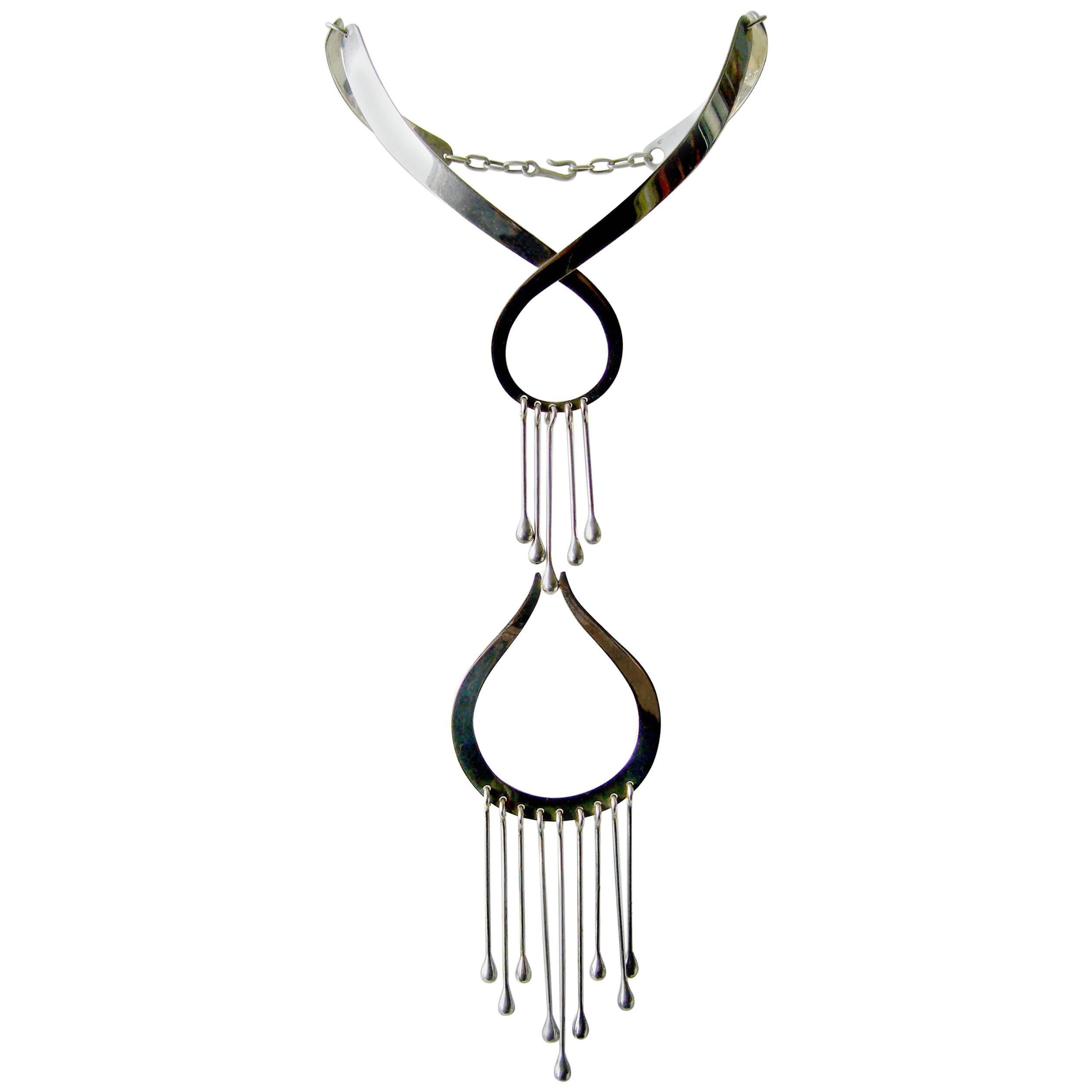 José Maria Puig Doria Sterling Silver Fringed Statement Necklace
