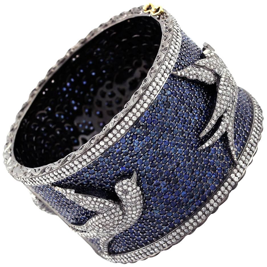 Blue Sapphire and Diamond Cuff Bangle