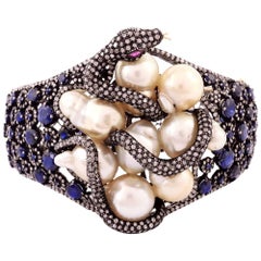 Pearl Sapphire Snake Cuff