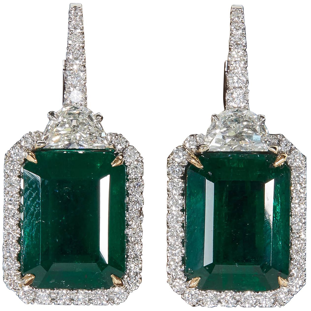 Green Emerald and Diamond Dangle Drop Earring