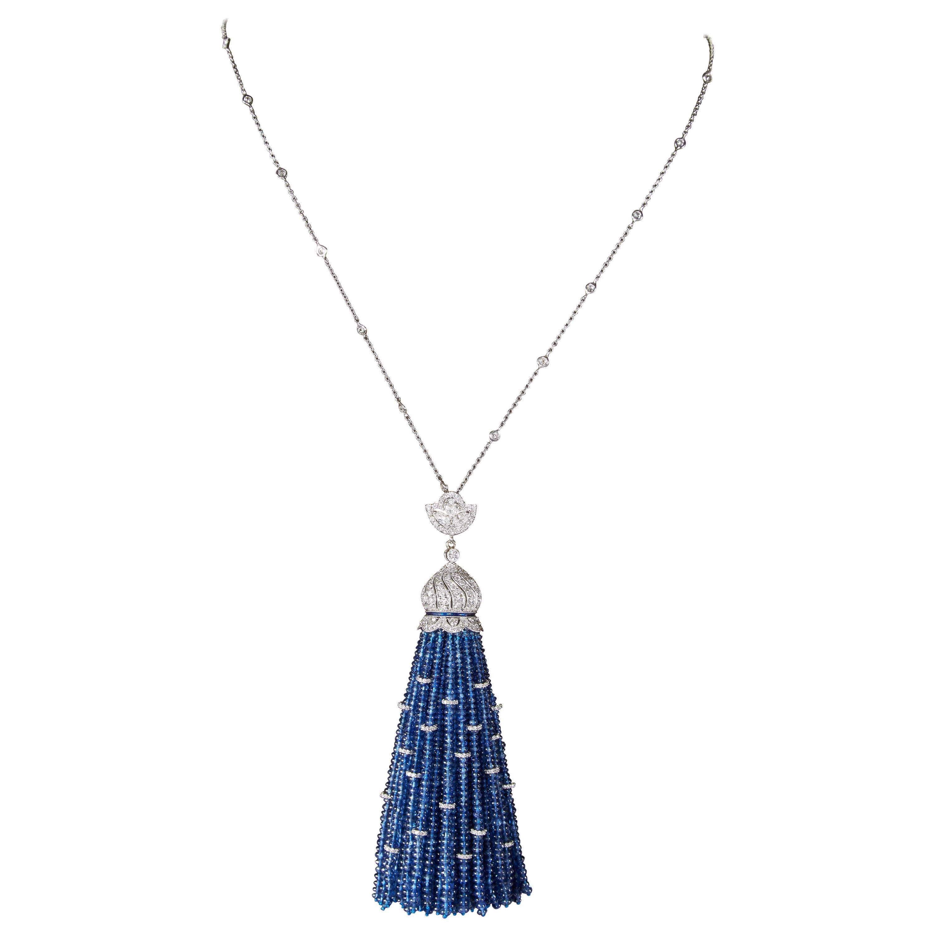 Fabulous Sapphire Diamond Tassel Necklace