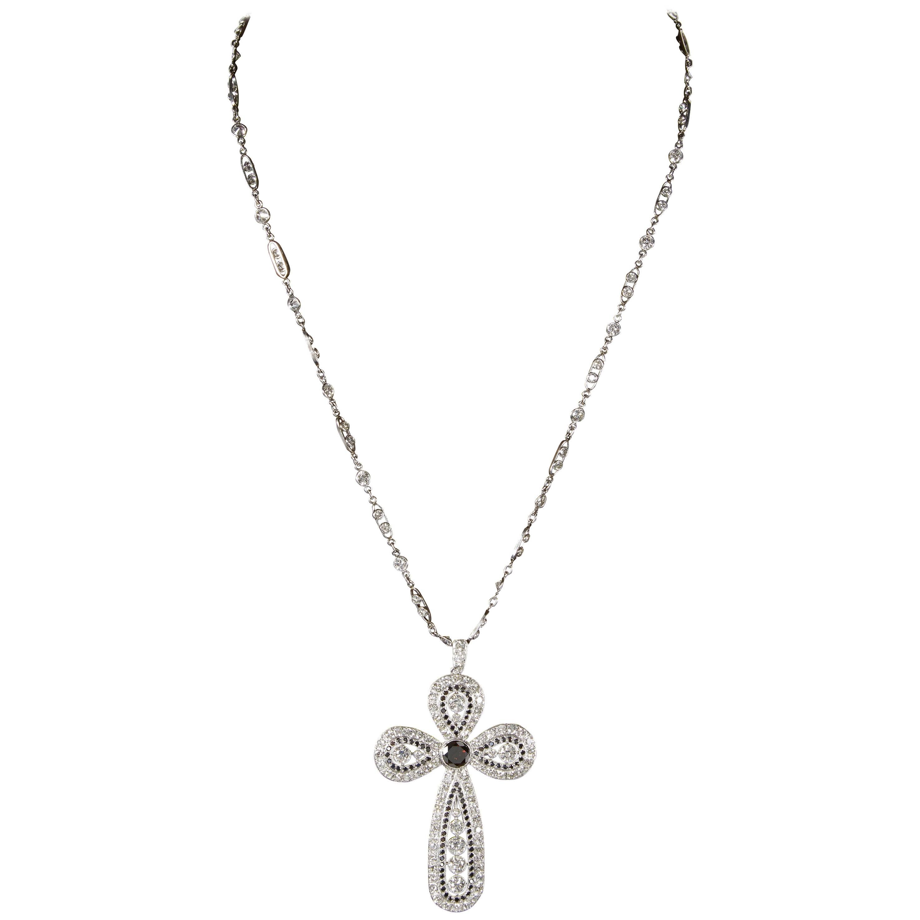 Handmade Diamond Cross on Diamond Chain For Sale